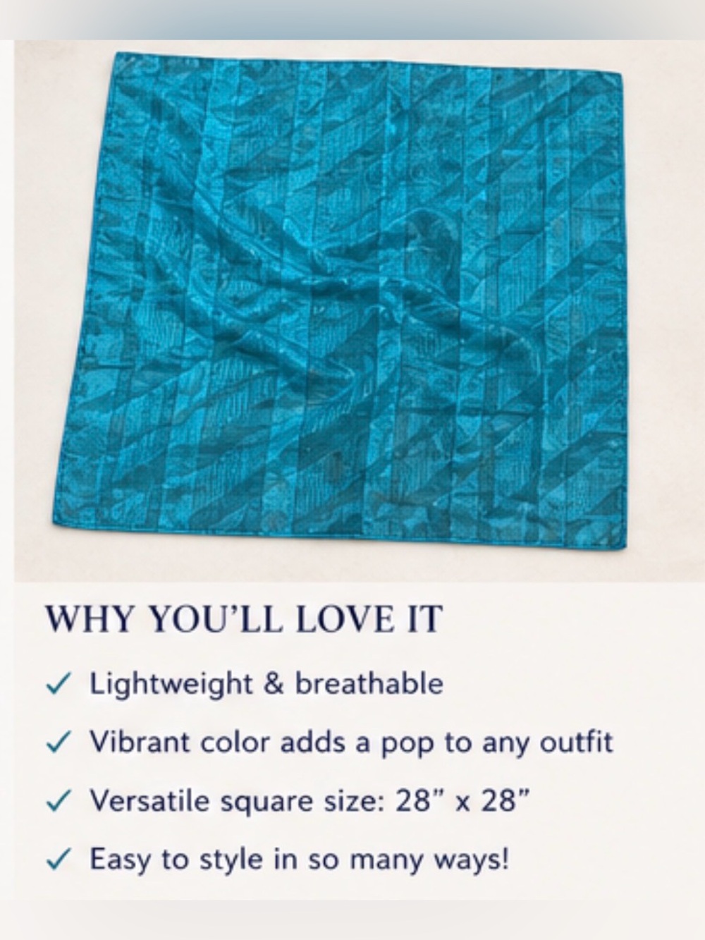 Trendy Teal Blue Sheer Square Scarf 28x28 Lightweight Hair Neck Wrap Satin like